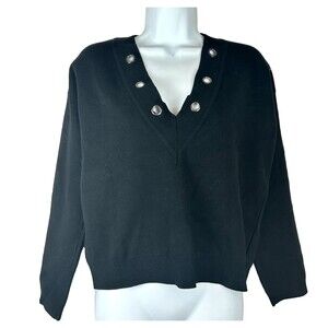 One Grey Day Womens V-Neck Black Sweater Gromet Detail Size XS NWT